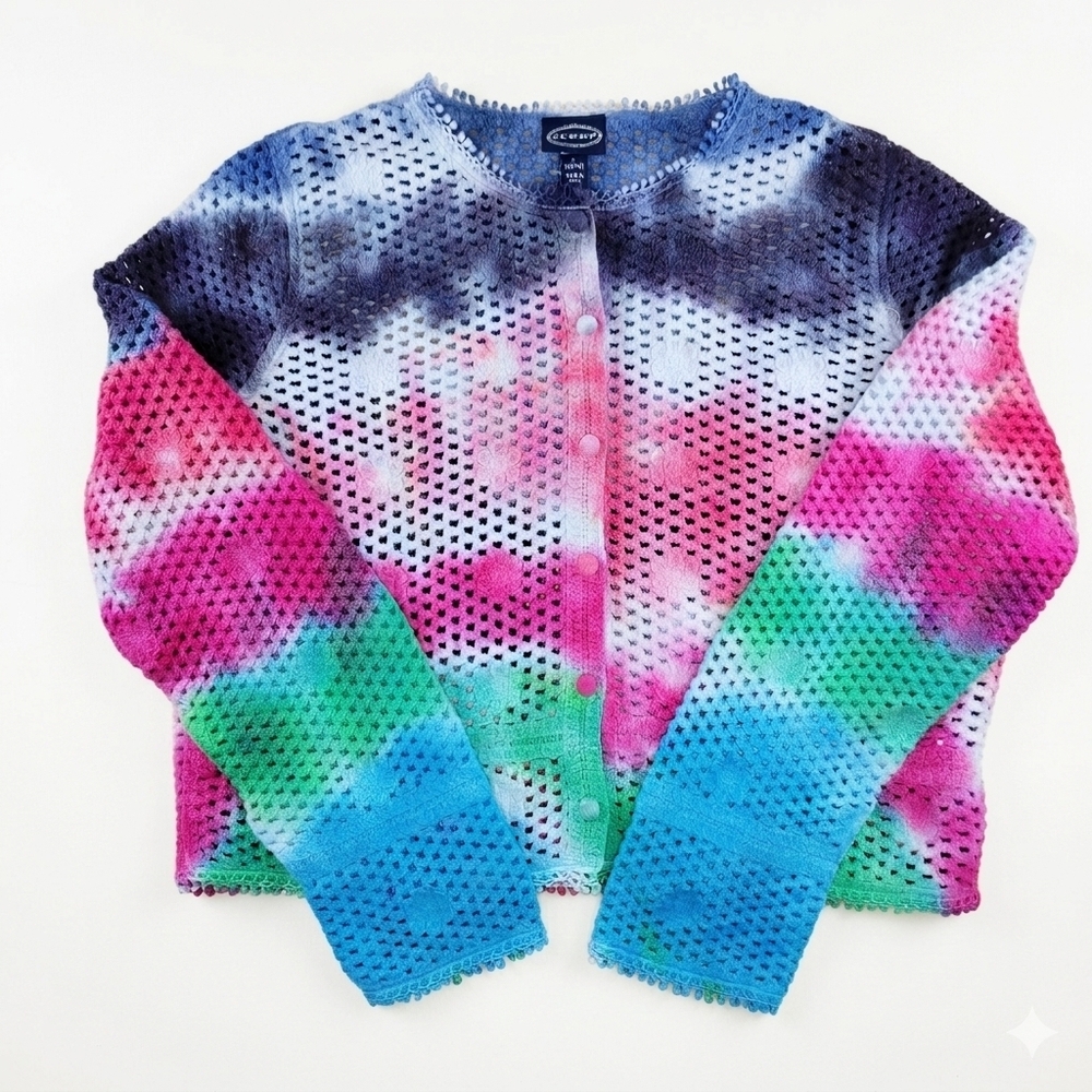 Scoop Crochet Cardigan Girls L Tie Dye Style Cotton Blend Boho Festival Retro